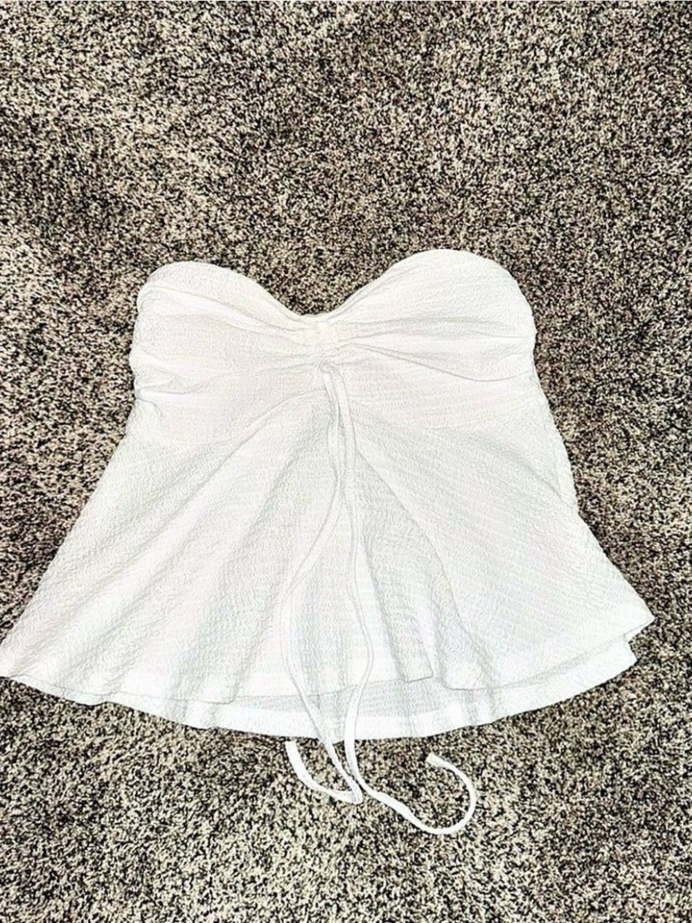 White Strapless Tie-Front Textured Tank